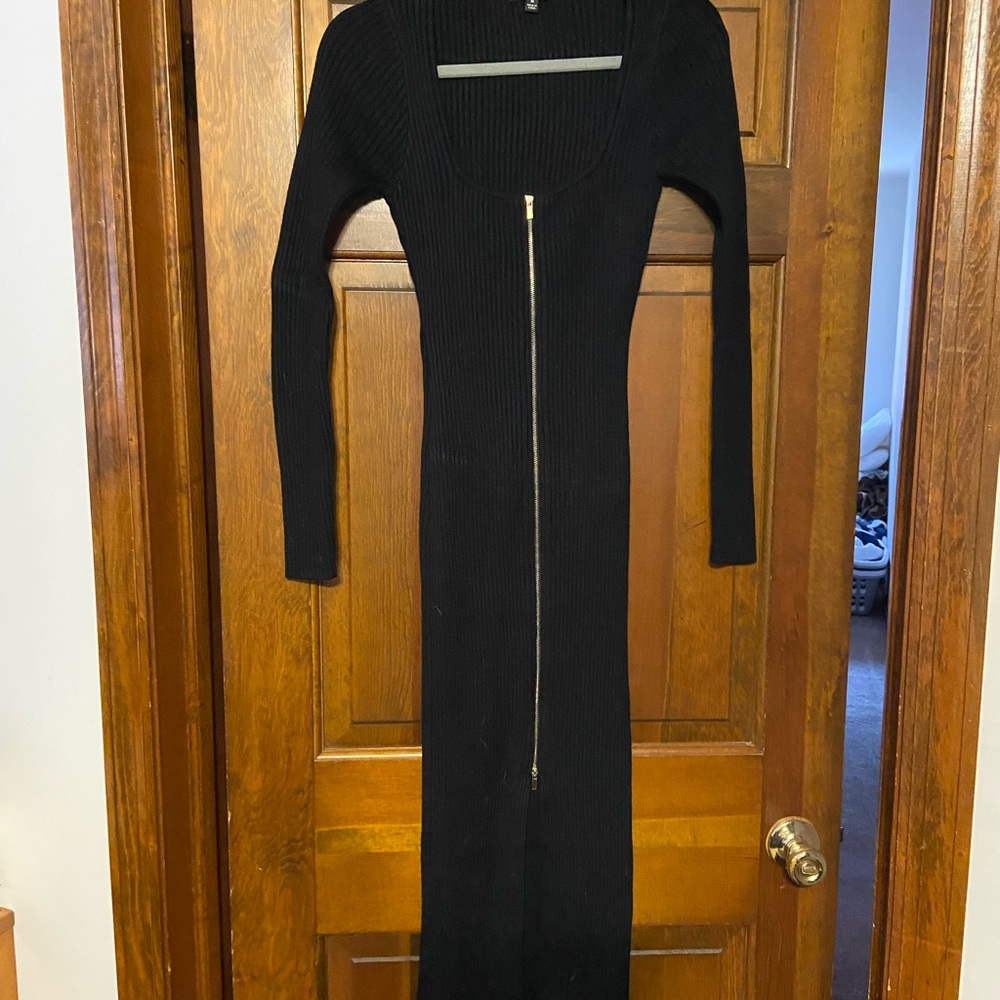 Lulu's Black Long Sleeve Zipper Dress